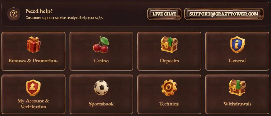 CrazyTower Casino Customer Support